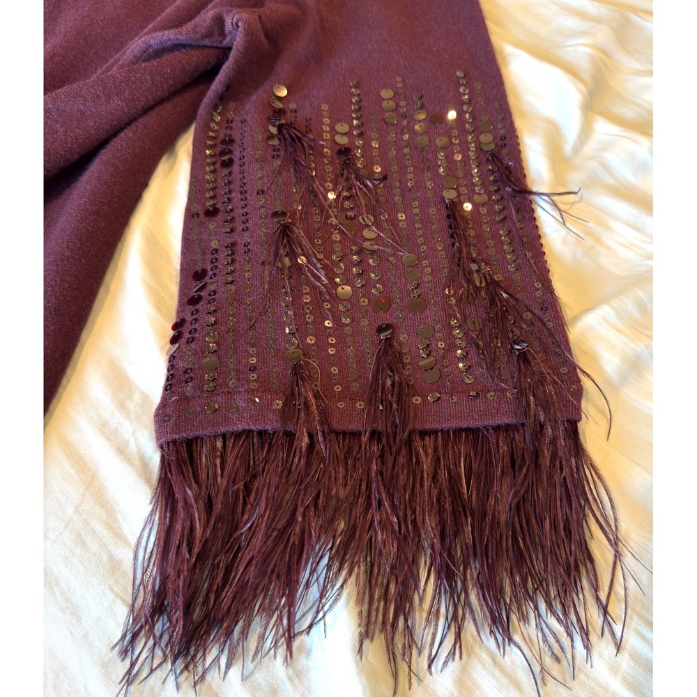 CHICO'S Feather Sequin Pullover Sweater XL Cashmere Blend Plum Statement Top - Picture 9 of 9